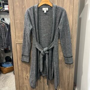 Joseph Ribkoff size 4 Cardigan Sweater Open Front Attached Belt Gray